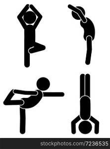 Various Yoga poses shown on white background