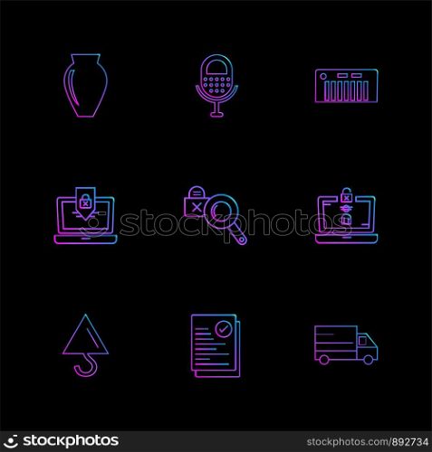 vas , microphone , crane , truck , laptop , internet , technology , tags , arrows , travel , search , globe, world, home , time , icon, vector, design, flat, collection, style, creative, icons