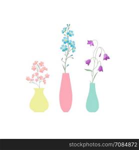 Vase of flowers. Vector illustration of different flower. Background with a vase of flowers