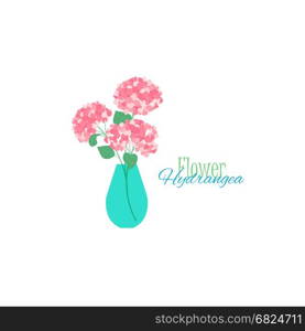 Vase of flowers. Vector illustration of hydrangea flower. Background with a vase of flower