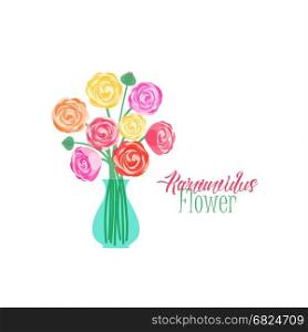 Vase of flowers. Vector illustration of ranunculus flower. Background with a vase of flower