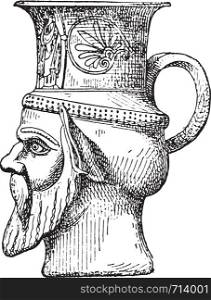 Vase-shaped head, vintage engraved illustration.