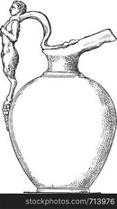 Vase to holding oil, vintage engraved illustration. Private life of Ancient-Antique family-1881.