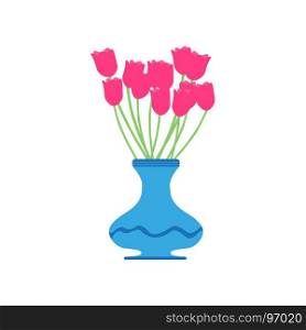 Vase tulip vector red flower illustration beautiful pink isolated white blossom plant beauty decoration green