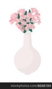 Vase with blooming flowers semi flat color vector object. Editable element. Full sized item on white. Decorative vessel simple cartoon style illustration for web graphic design and animation. Vase with blooming flowers semi flat color vector object