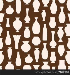 Vases silhouettes vector seamless pattern. Ancient bowls background. Illustration of seamless pattern amphora, pottery greece. Vases silhouettes vector seamless pattern. Ancient bowls background