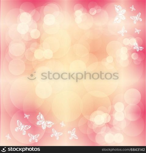 Vecor Pink background with circles and white butterfly silhouette