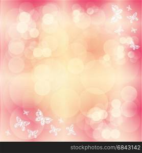 Vecor Pink background with circles and white butterfly silhouette