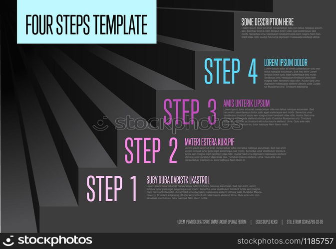 Vecotr Infogrpahic steps diagram template for workflow, business schema or procedure diagram - dark version