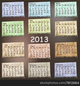 vector 2013 Calendar on vintage striped pieces of paper, months can be used separately as calendar or scrapbook design elements, gradient mesh, crumpled foil texture