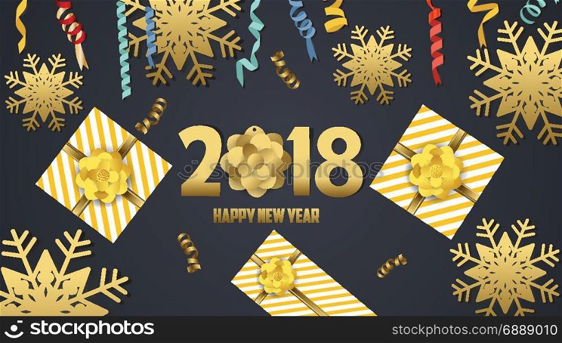 Vector 2018 Happy New Year background with golden gift bow