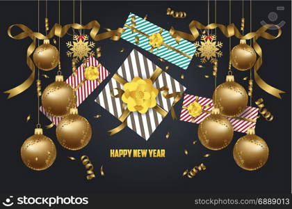 Vector 2018 Happy New Year background with golden gift bow