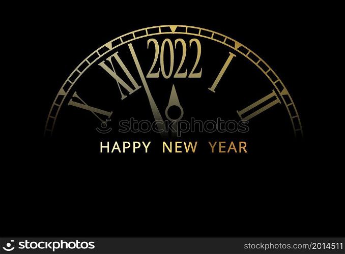 Vector 2022 Happy New Year gold classic clock on black background,illustration EPS10.