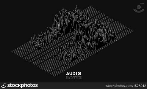 Vector 3d echo audio wavefrom spectrum. Abstract music waves oscillation graph. Futuristic sound wave visualization. Isometric impulse pattern. Synthetic music technology sample. Vector 3d echo audio wavefrom spectrum. Abstract music waves oscillation graph. Futuristic sound wave visualization. Isometric impulse pattern. Synthetic music technology sample.