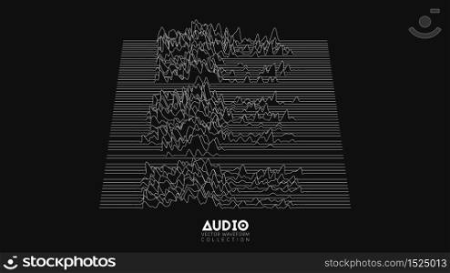 Vector 3d echo audio wavefrom spectrum. Abstract music waves oscillation graph. Futuristic sound wave visualization. Black and white line impulse pattern. Synthetic music technology sample. Vector 3d echo audio wavefrom spectrum. Abstract music waves oscillation graph. Futuristic sound wave visualization. Black and white line impulse pattern. Synthetic music technology sample.