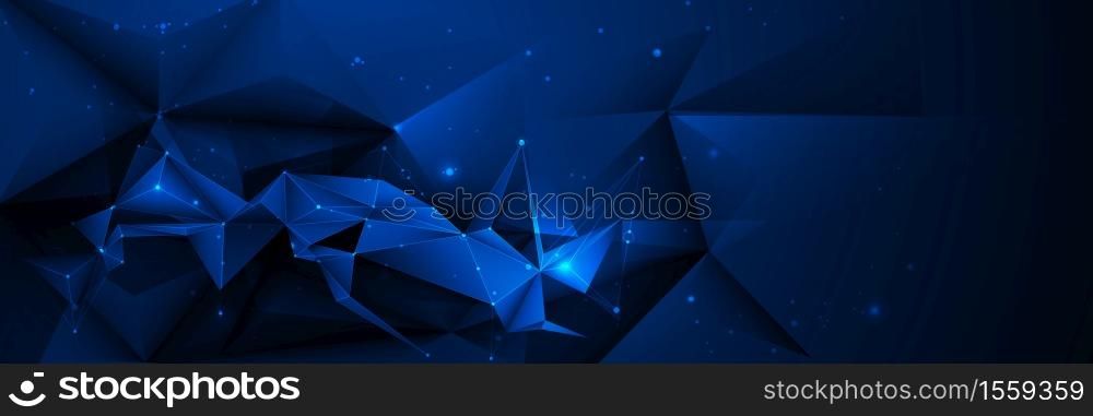 Vector 3D Illustration Geometric, Polygon, Line,Triangle pattern shape with molecule structure. Polygonal with blue background. Abstract science, futuristic, network connection concept