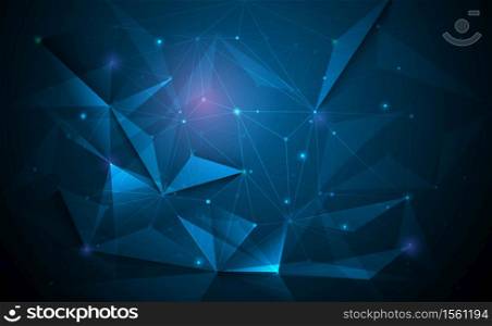 Vector 3D Illustration Geometric, Polygon, Line,Triangle pattern shape with molecule structure. Polygonal with yellow, green, blue background. Abstract science, futuristic, network connection concept