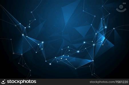 Vector 3D Illustration Geometric, Polygon, Line,Triangle pattern shape with molecule structure. Polygonal with yellow, green, blue background. Abstract science, futuristic, network connection concept