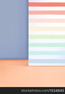 Vector 3D Illustration Minimal Pastel Studio Shot Background with Rainbow Stripe Pattern for Product Display.