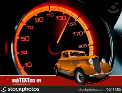 Vector 3d  illustration of a speedometer and rarity car image. Odometer
