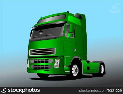 Vector 3d illustration of green truck on the road. Lorry