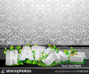 vector 3d nature text with damask background