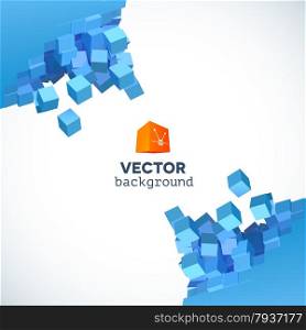 Vector 3D object explosion background with cubic particles in the corners