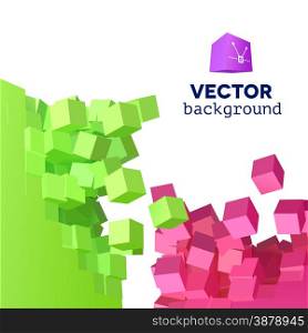 Vector 3D object explosion background with cubical particles