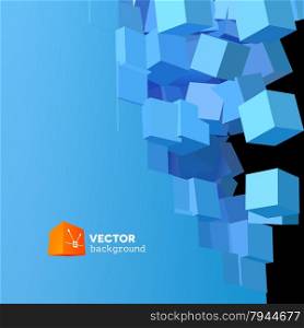 Vector 3D object explosion background with cubical particles