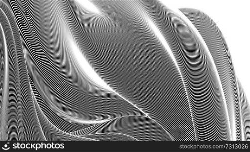 Vector 3d striped waves. Abstract composition, curve lines. Amazing three dimensional background for presentation, wallpaper, interior wall decor. Opical illusion. Vector without gradient. abstract background, 3d vector