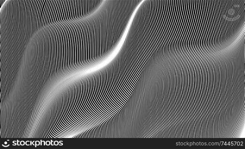 Vector 3d striped waves. Abstract composition, curve lines. Amazing three dimensional background for presentation, wallpaper, interior wall decor. Opical illusion. Vector without gradient. abstract background, 3d vector