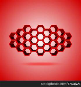 Vector, 3Ds red, gree, and gray color hexagon block align to many shape, Blank block for add your text or wording