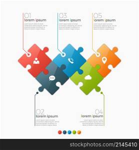 Vector 5 options infographic template with puzzle sections for presentations, advertising, layouts, annual reports. Vector 5 options infographic template with puzzle sections for p