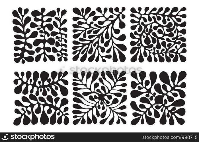 Vector 6 Floral Patterns. Hand drawn by ink and brush. Japanese style