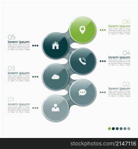 Vector 6 option infographic design with ellipses for presentations, advertising, layouts, annual reports. Vector 6 option infographic design with ellipses