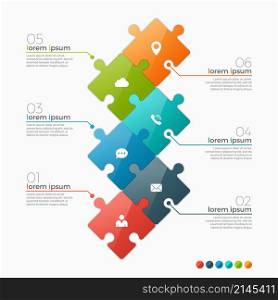 Vector 6 options infographic template with puzzle sections for presentations, advertising, layouts, annual reports. Vector 6 options infographic template with puzzle sections for p
