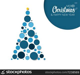 Vector absract christmas tree card template made from blue circles