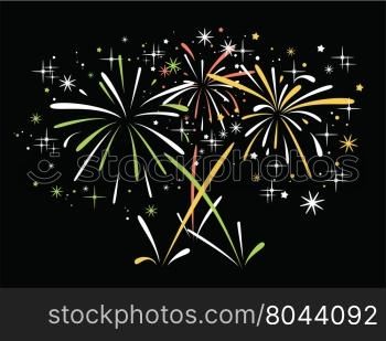 vector abstract anniversary bursting fireworks with stars and sparks on black background