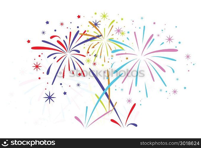 vector abstract anniversary bursting fireworks with stars and sparks on white background