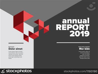 Vector abstract annual report cover template with abstract isometric illustration - black and white horizontal version with red accent