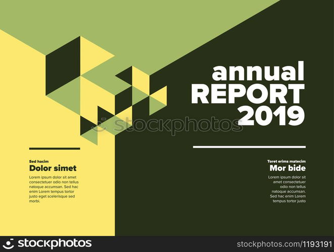 Vector abstract annual report cover template with abstract isometric illustration - green horizontal version. Annual report cover template