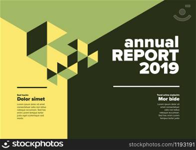 Vector abstract annual report cover template with abstract isometric illustration - green horizontal version. Annual report cover template