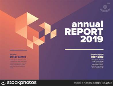 Vector abstract annual report cover template with abstract isometric illustration - purple and yellow version. Vector Infographic Pyramid chart diagram template