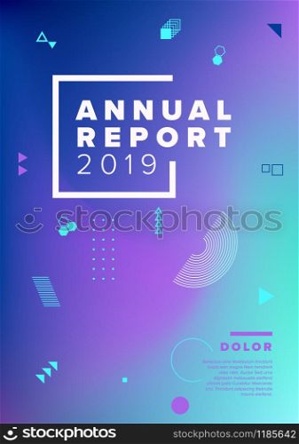 Vector abstract annual report cover template with sample text and abstract geometry shapes on pink blue background