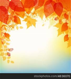 Vector abstract autumn background with orange and yellow leaves.