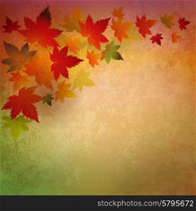 Vector Abstract autumn leaves grunge vintage background. Abstract autumn vintage background