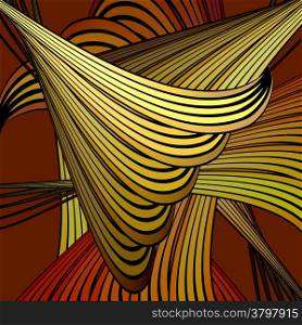 Vector abstract background with colorful twisted curves against red background