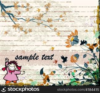 vector abstract background with cute little girl