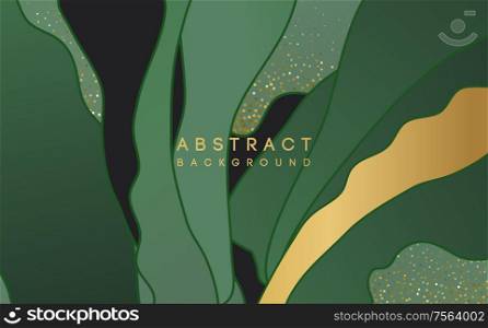 Vector abstract background with green shape and gold glitter. abstract background with green shape and gold glitter