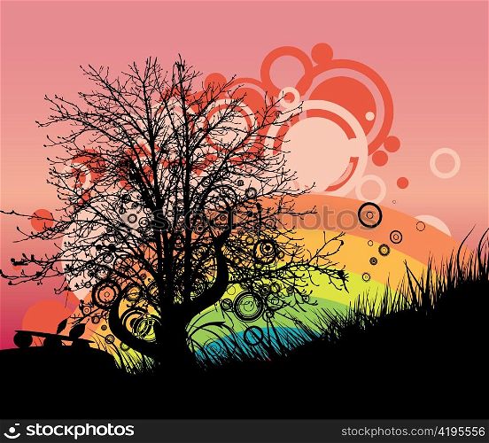 vector abstract background with tree and rainbow